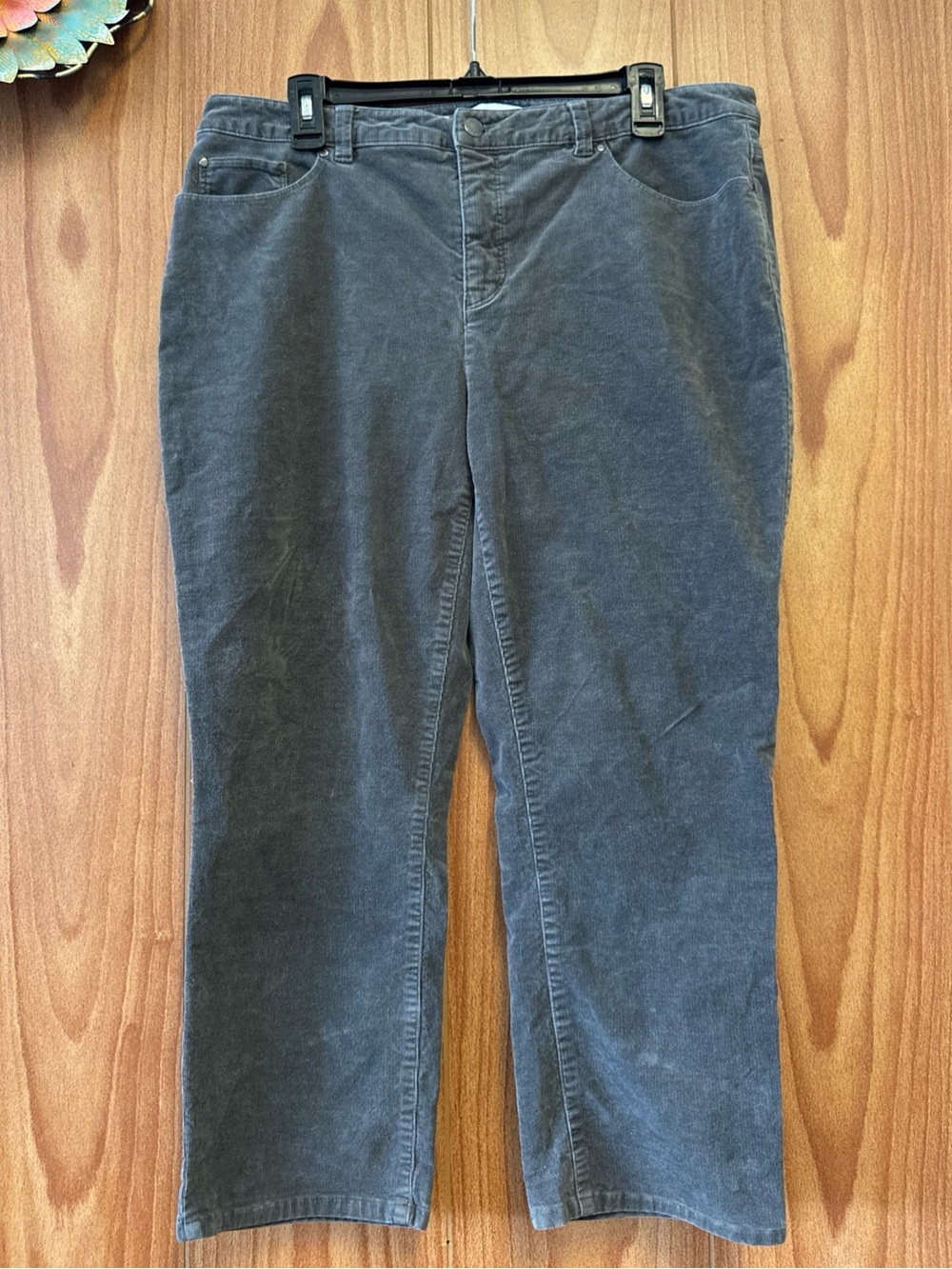 Charter Club Grey Gray Corduroy Pants Lexington Straight Size 14 Women's